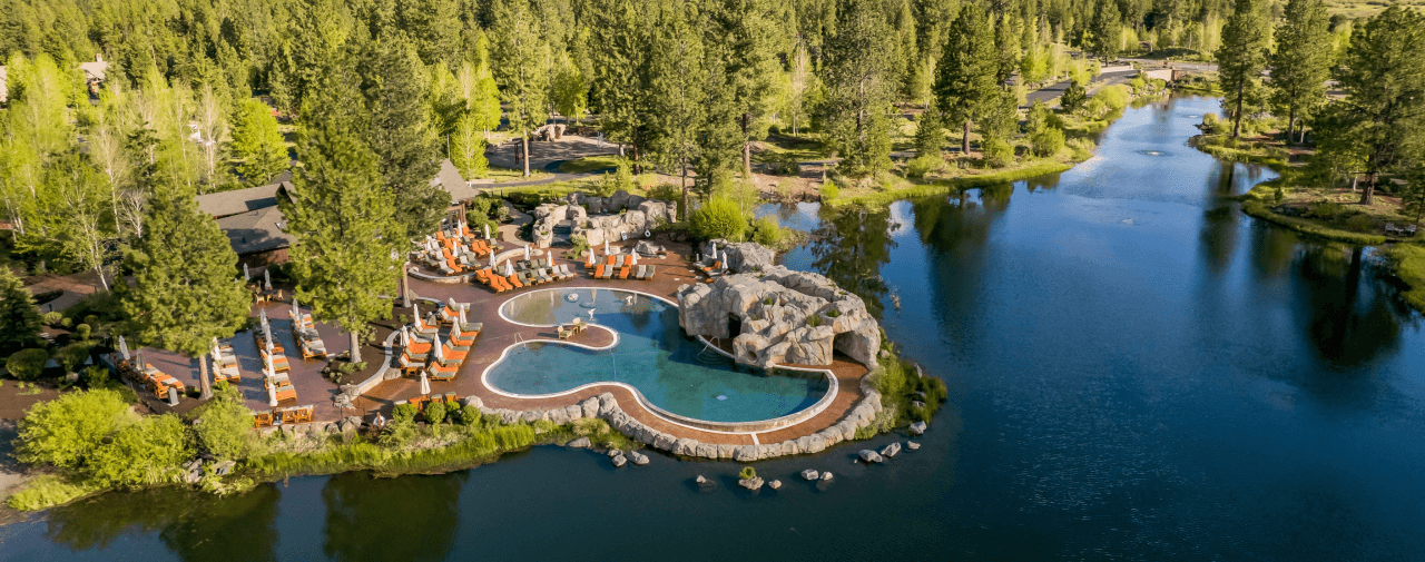 sunriver resort overview with forest in the background