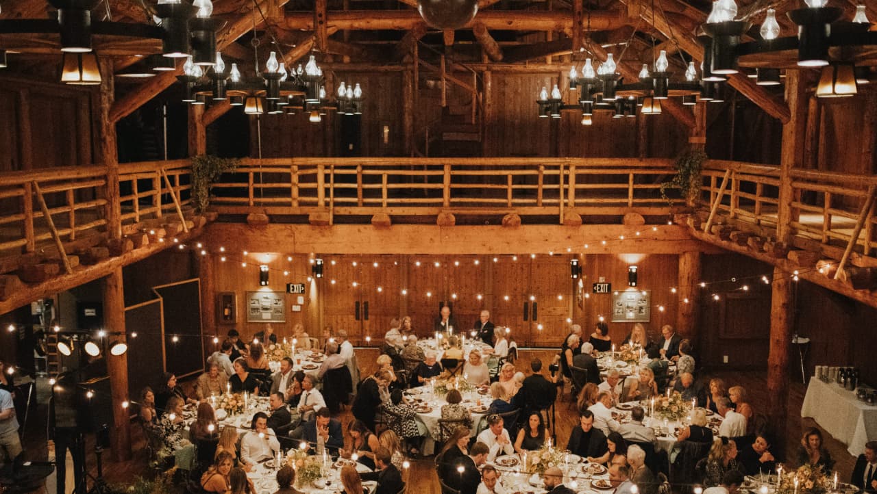 a view from the balcony over a dining hall at sunriver resort